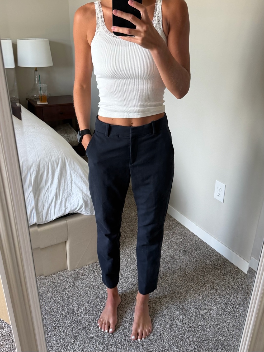 H&M Dark Navy Cropped Tailored Trousers